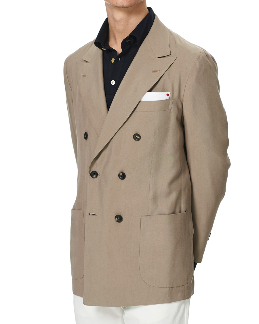 Homme | Blazers | Kiton | Washed Silk Double Breasted Blazer Beige