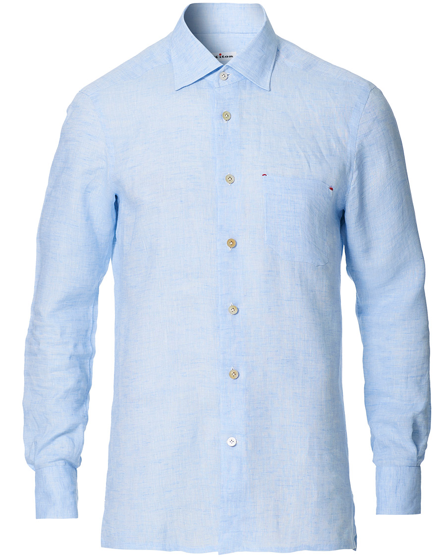 Homme | Chemises | Kiton | Linen Sport Shirt Light Blue