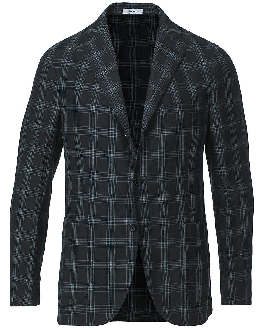 Homme | Blazers | Boglioli | K Jacket Wool/Linen Overcheck Blazer Navy