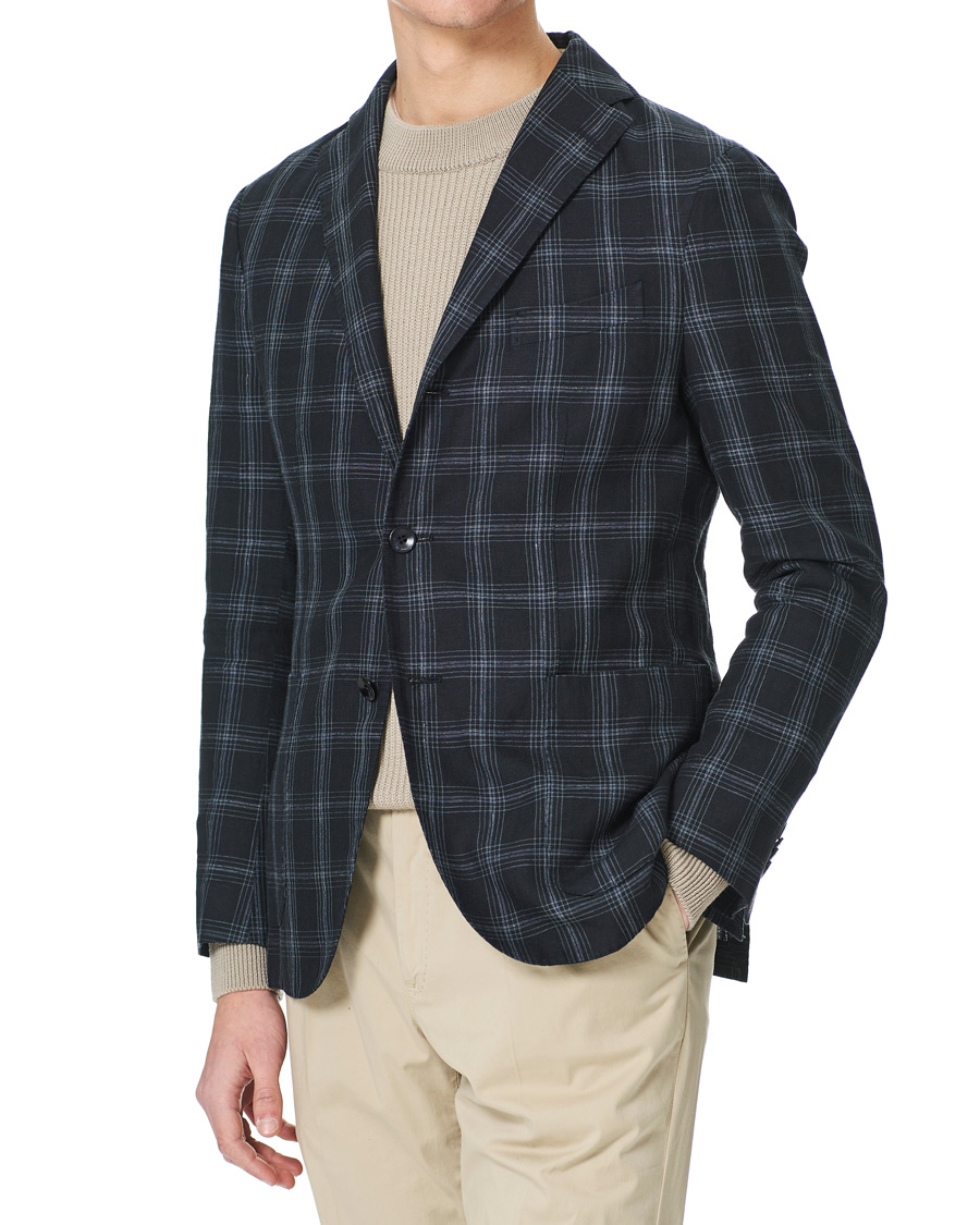 Homme | Blazers | Boglioli | K Jacket Wool/Linen Overcheck Blazer Navy