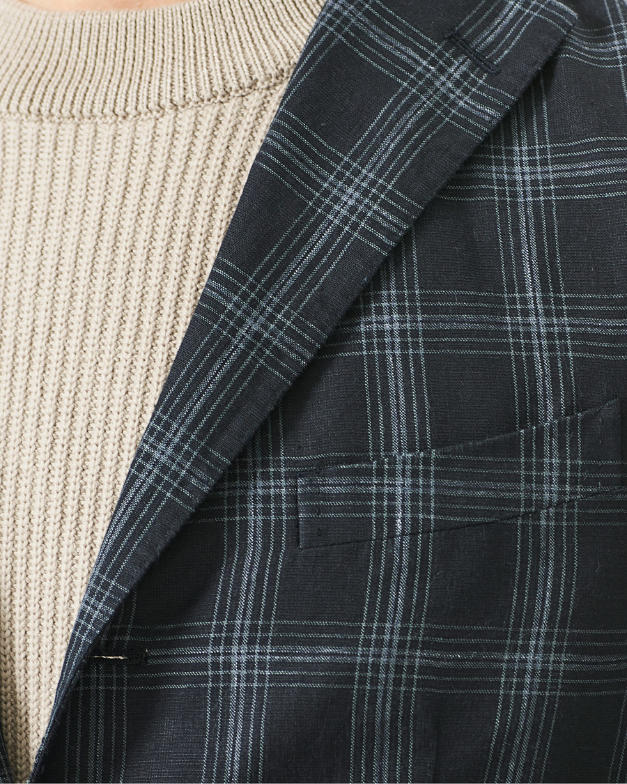 Homme | Blazers | Boglioli | K Jacket Wool/Linen Overcheck Blazer Navy