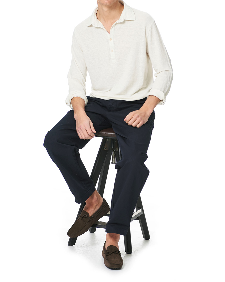 Homme | Pulls Et Tricots | Boglioli | Washed Linen Long Sleeve Polo White