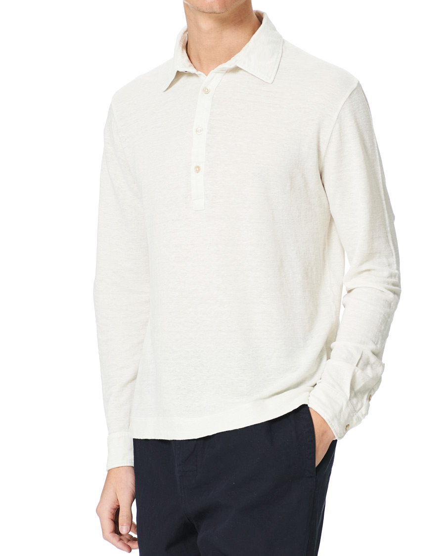 Homme | Pulls Et Tricots | Boglioli | Washed Linen Long Sleeve Polo White