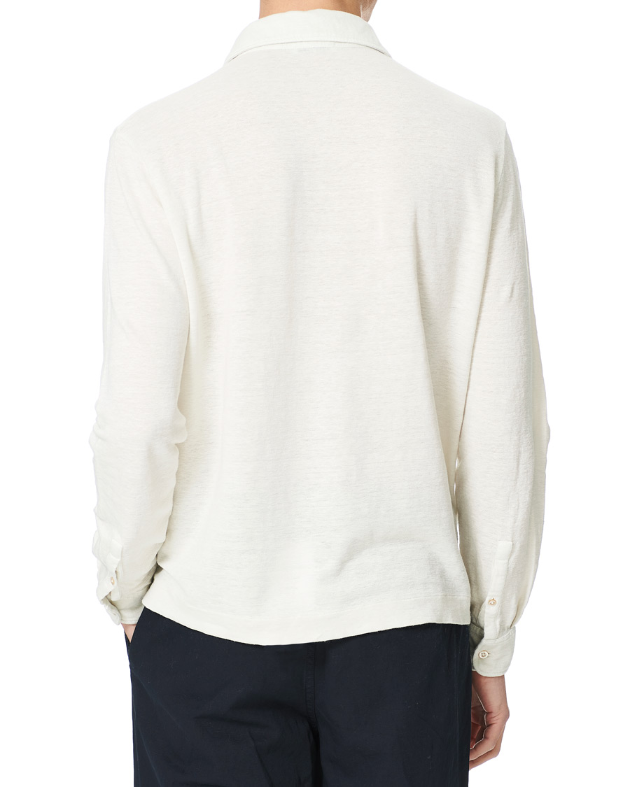 Homme | Pulls Et Tricots | Boglioli | Washed Linen Long Sleeve Polo White