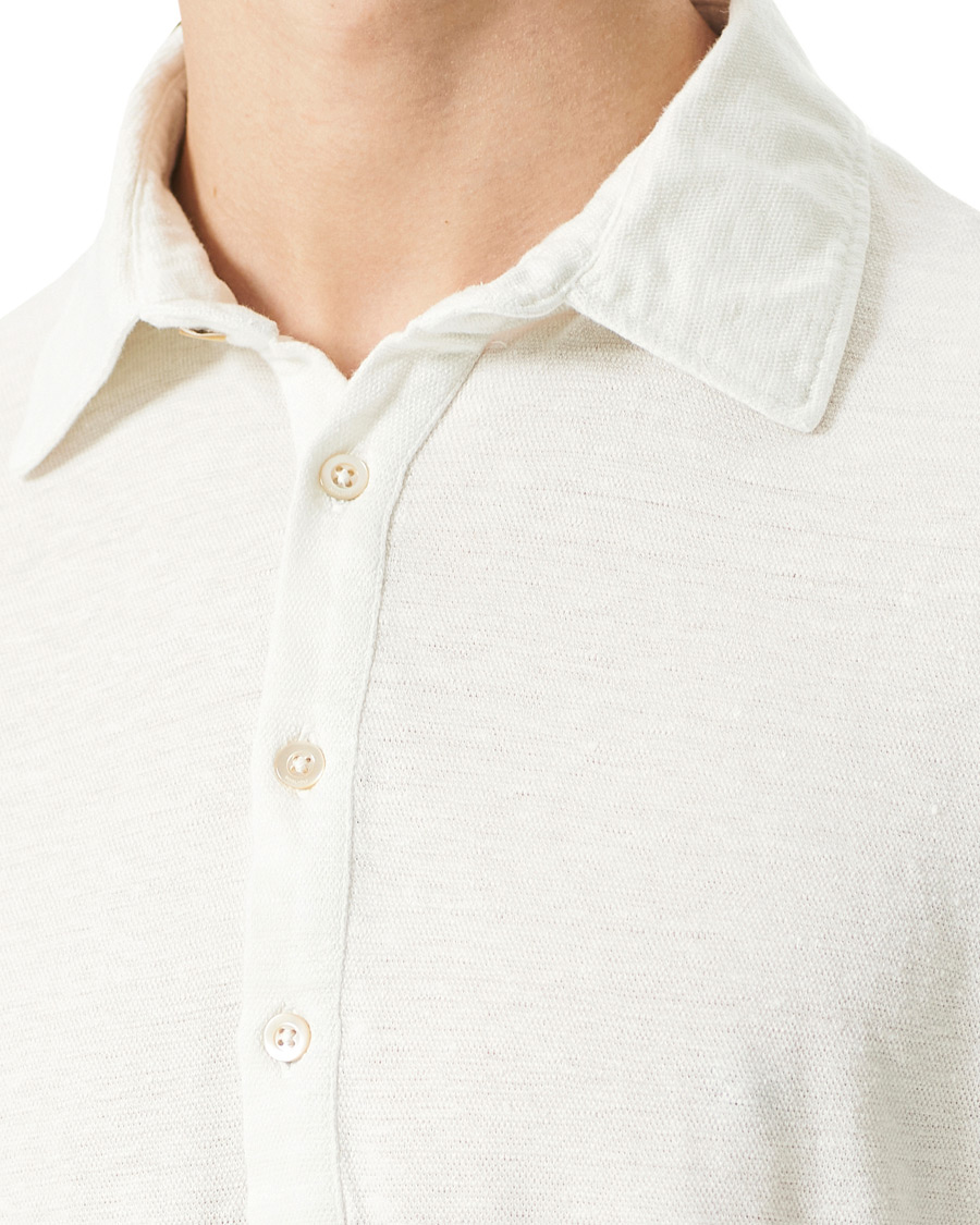 Homme | Pulls Et Tricots | Boglioli | Washed Linen Long Sleeve Polo White