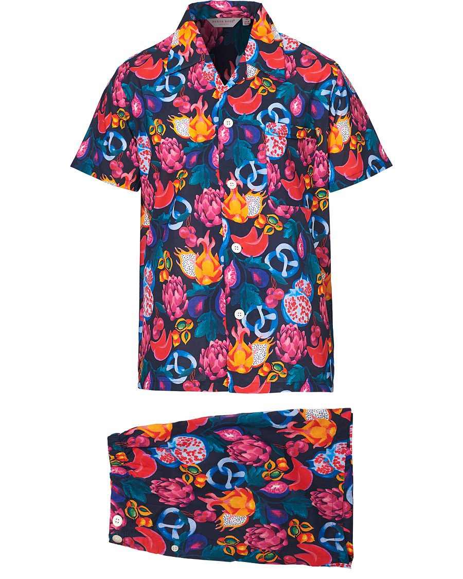 Homme | Peignoirs Et Pyjamas | Derek Rose | Shortie Mutli Printed Cotton Pyjama Set Navy