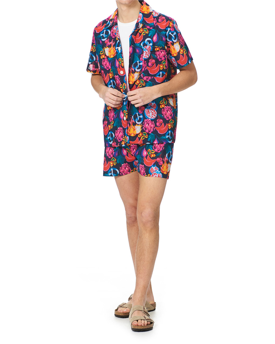 Homme | Peignoirs Et Pyjamas | Derek Rose | Shortie Mutli Printed Cotton Pyjama Set Navy