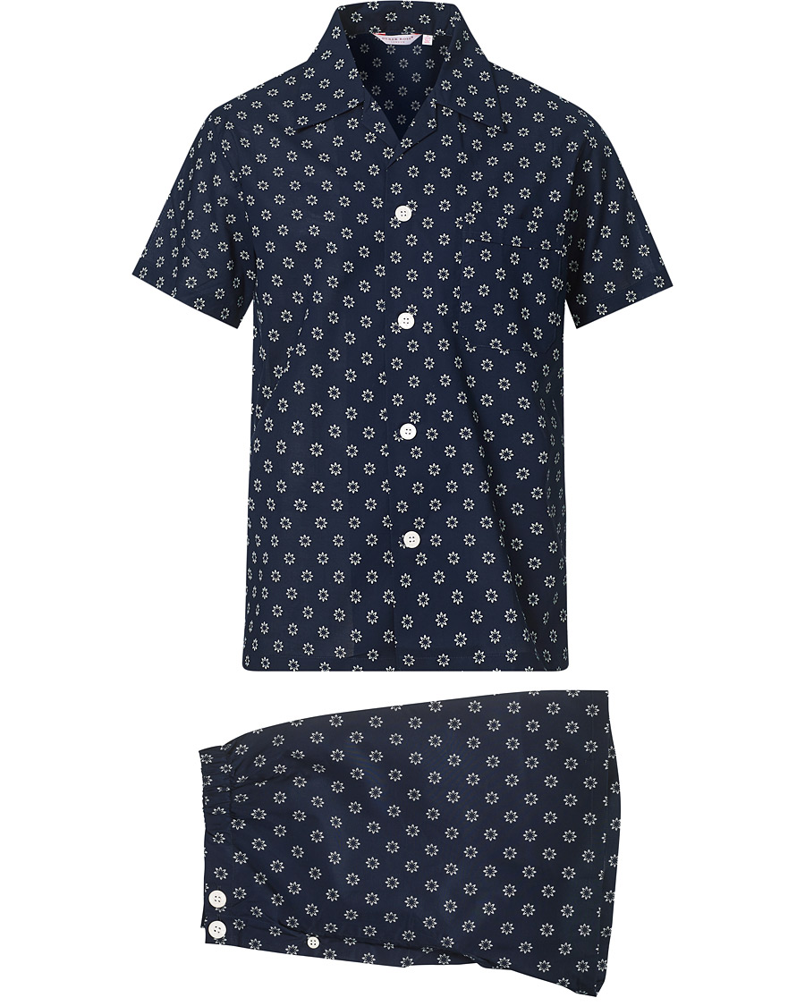 Homme | Peignoirs Et Pyjamas | Derek Rose | Shortie Printed Cotton Pyjama Set Navy