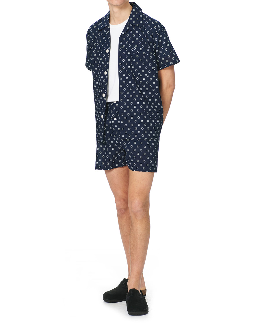 Homme | Peignoirs Et Pyjamas | Derek Rose | Shortie Printed Cotton Pyjama Set Navy