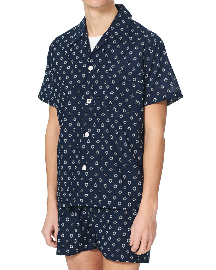 Homme | Peignoirs Et Pyjamas | Derek Rose | Shortie Printed Cotton Pyjama Set Navy