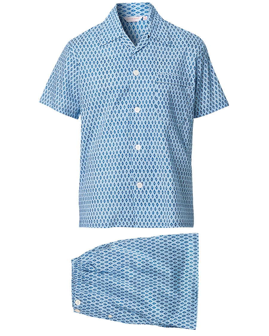 Homme | Peignoirs Et Pyjamas | Derek Rose | Shortie Printed Cotton Pyjama Set Blue