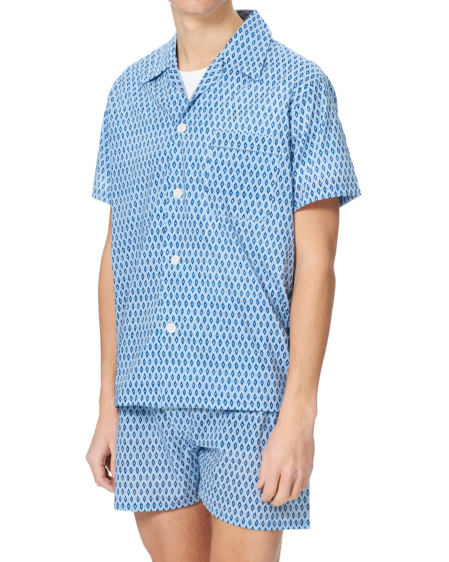 Homme | Peignoirs Et Pyjamas | Derek Rose | Shortie Printed Cotton Pyjama Set Blue