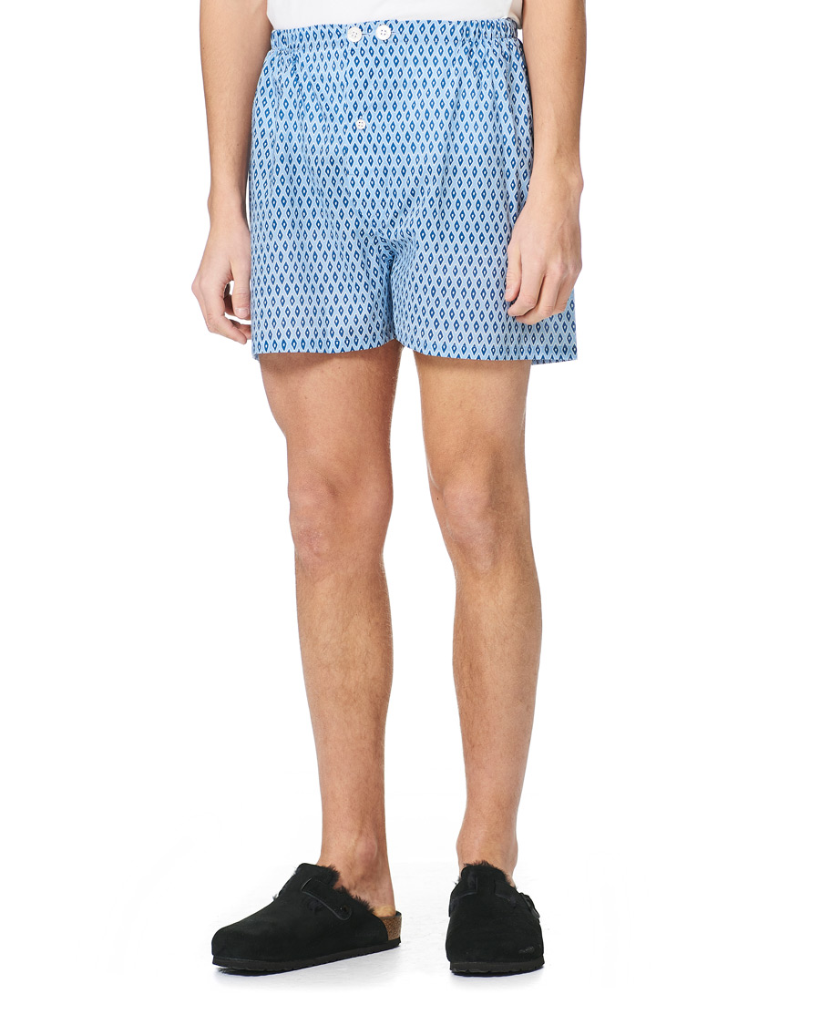 Homme | Peignoirs Et Pyjamas | Derek Rose | Shortie Printed Cotton Pyjama Set Blue