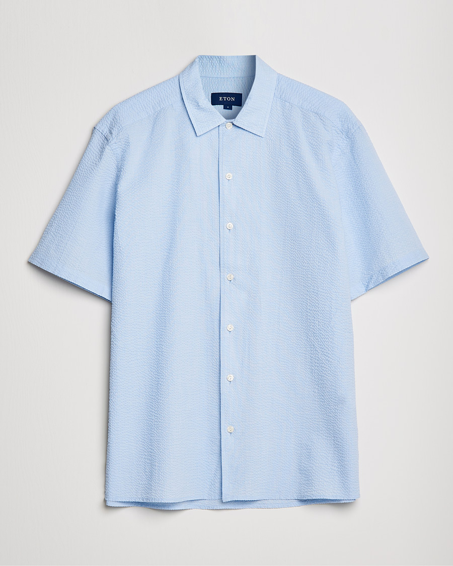 Homme | Chemises | Eton | Seersucker Short Sleeve Shirt Light Blue
