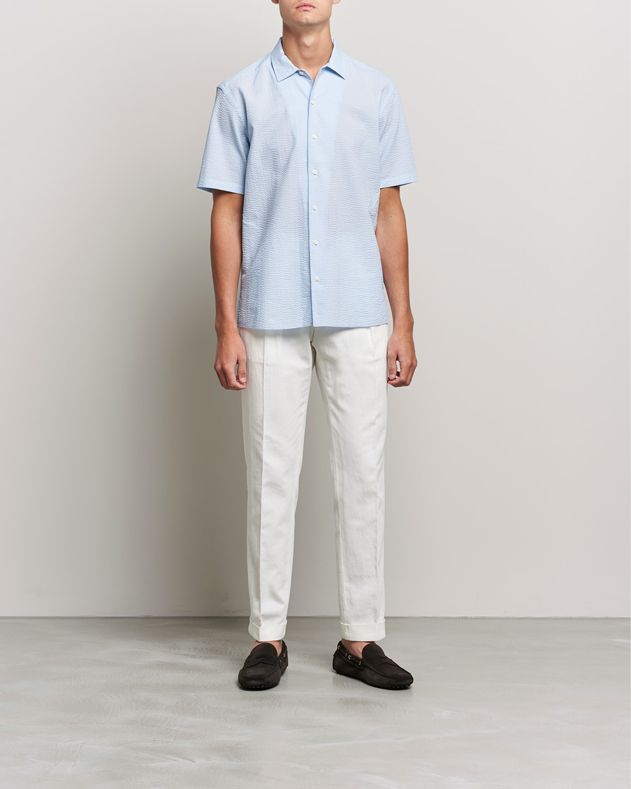 Homme | Chemises | Eton | Seersucker Short Sleeve Shirt Light Blue