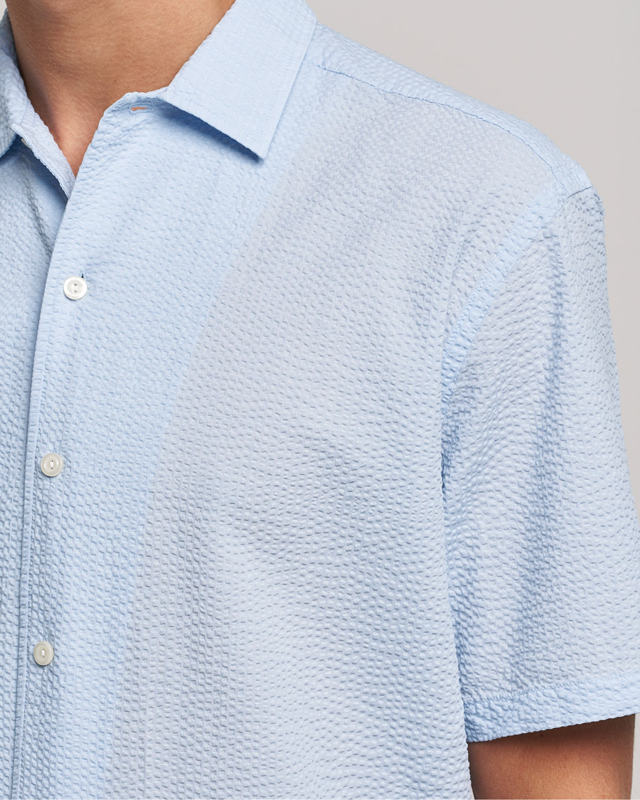 Homme | Chemises | Eton | Seersucker Short Sleeve Shirt Light Blue