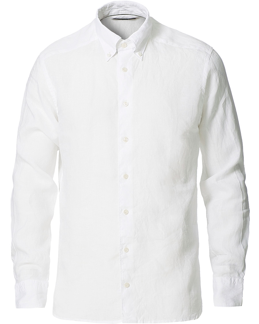 Homme | Chemises | Eton | Slim Fit Button Down Linen Shirt White