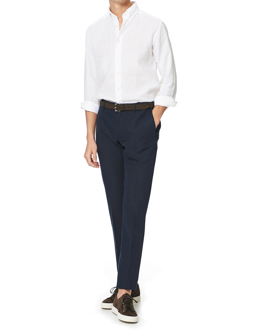 Homme | Chemises | Eton | Slim Fit Button Down Linen Shirt White