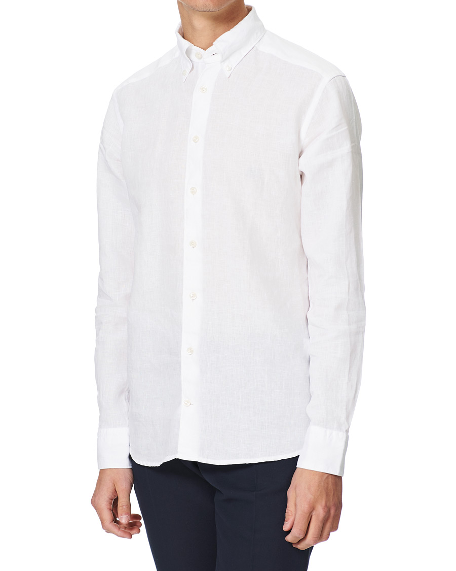 Homme | Chemises | Eton | Slim Fit Button Down Linen Shirt White