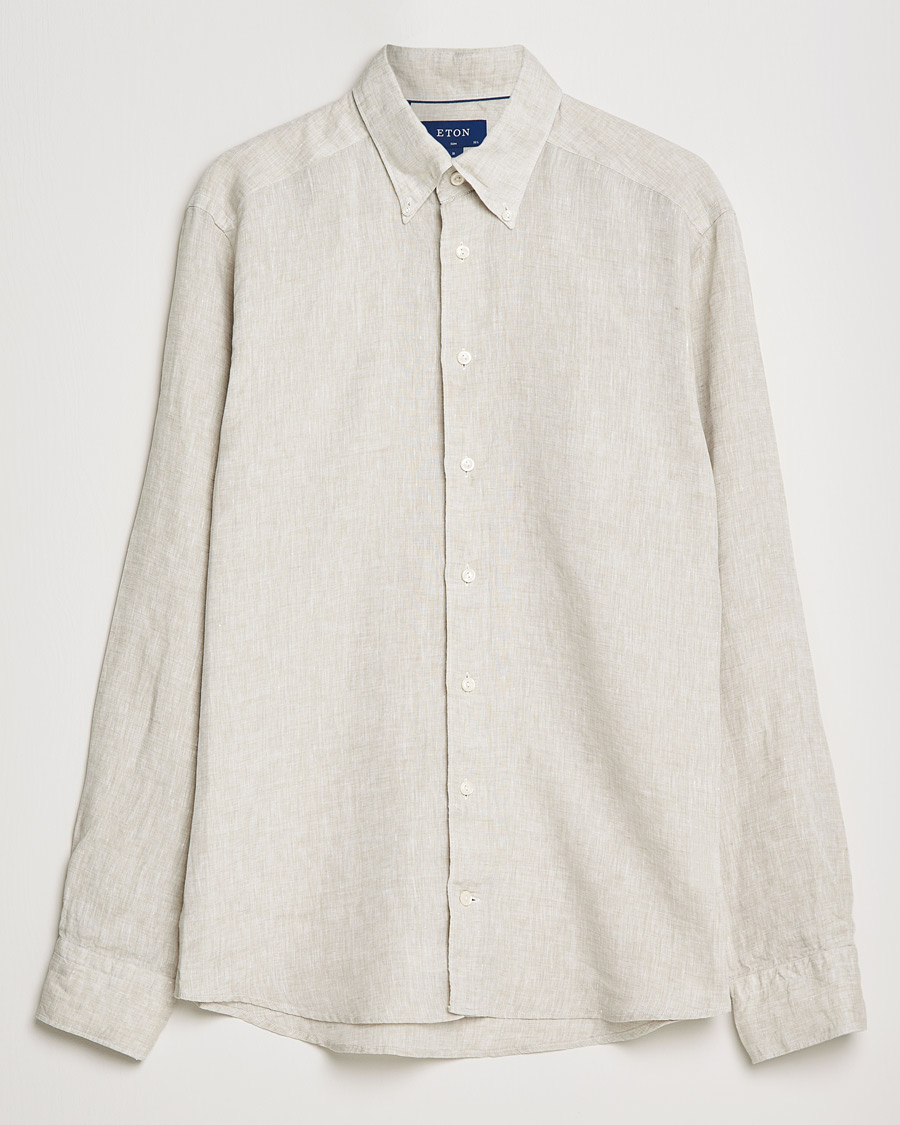 Homme | Chemises | Eton | Slim Fit Button Down Linen Shirt Beige