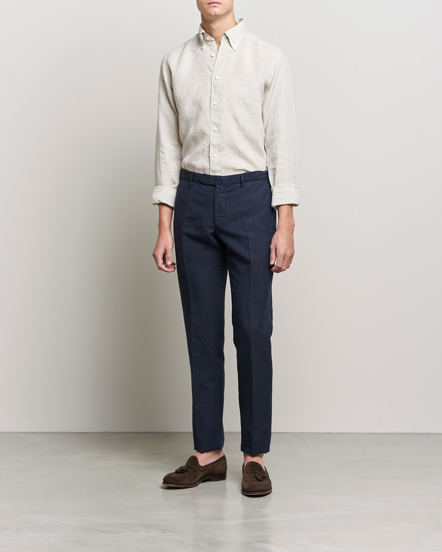Homme | Chemises | Eton | Slim Fit Button Down Linen Shirt Beige