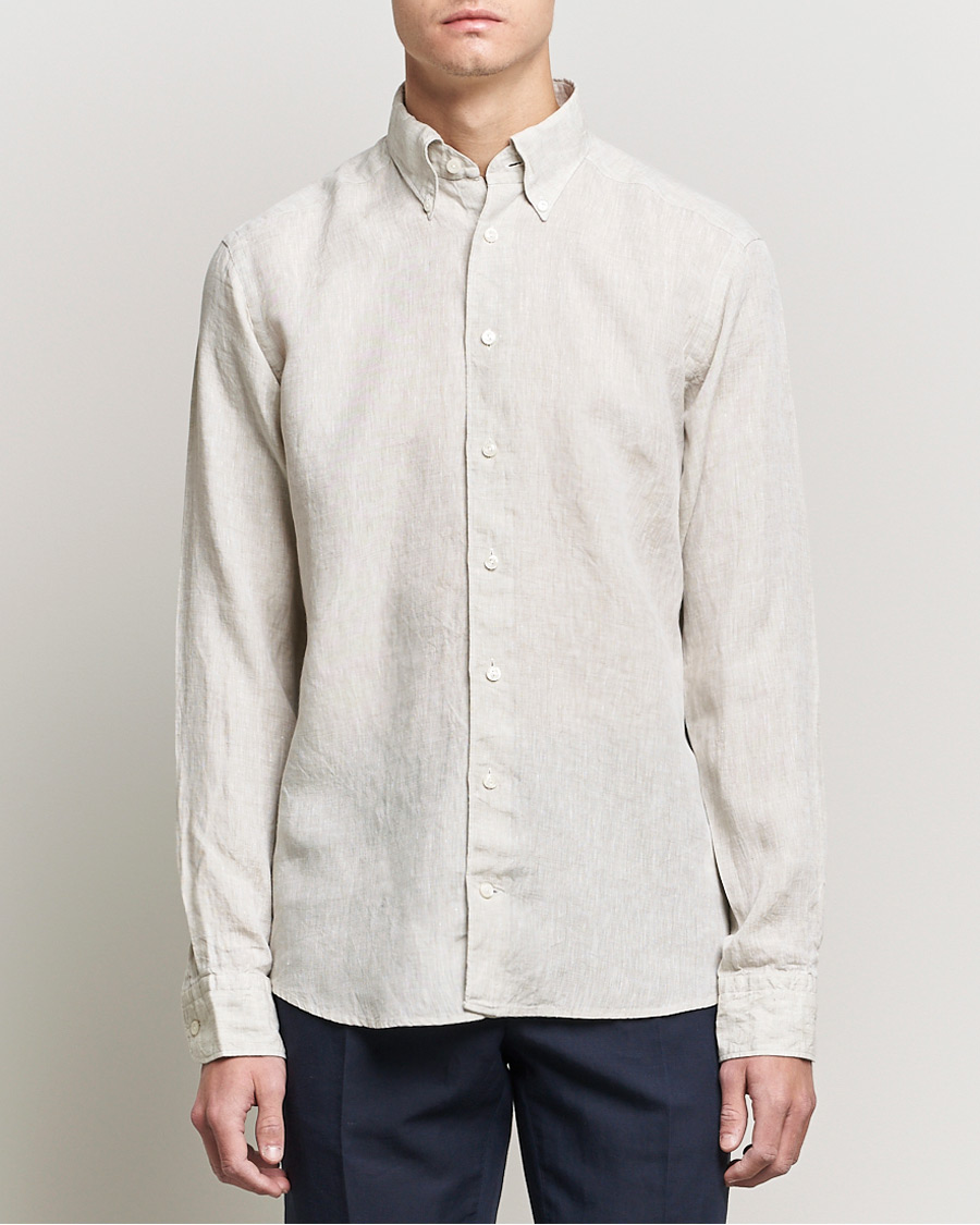 Homme | Chemises | Eton | Slim Fit Button Down Linen Shirt Beige