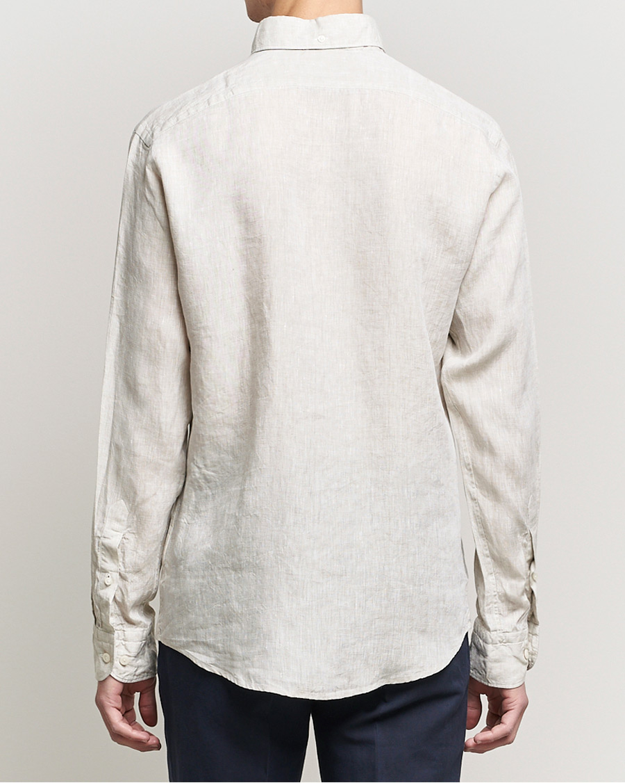 Homme | Chemises | Eton | Slim Fit Button Down Linen Shirt Beige