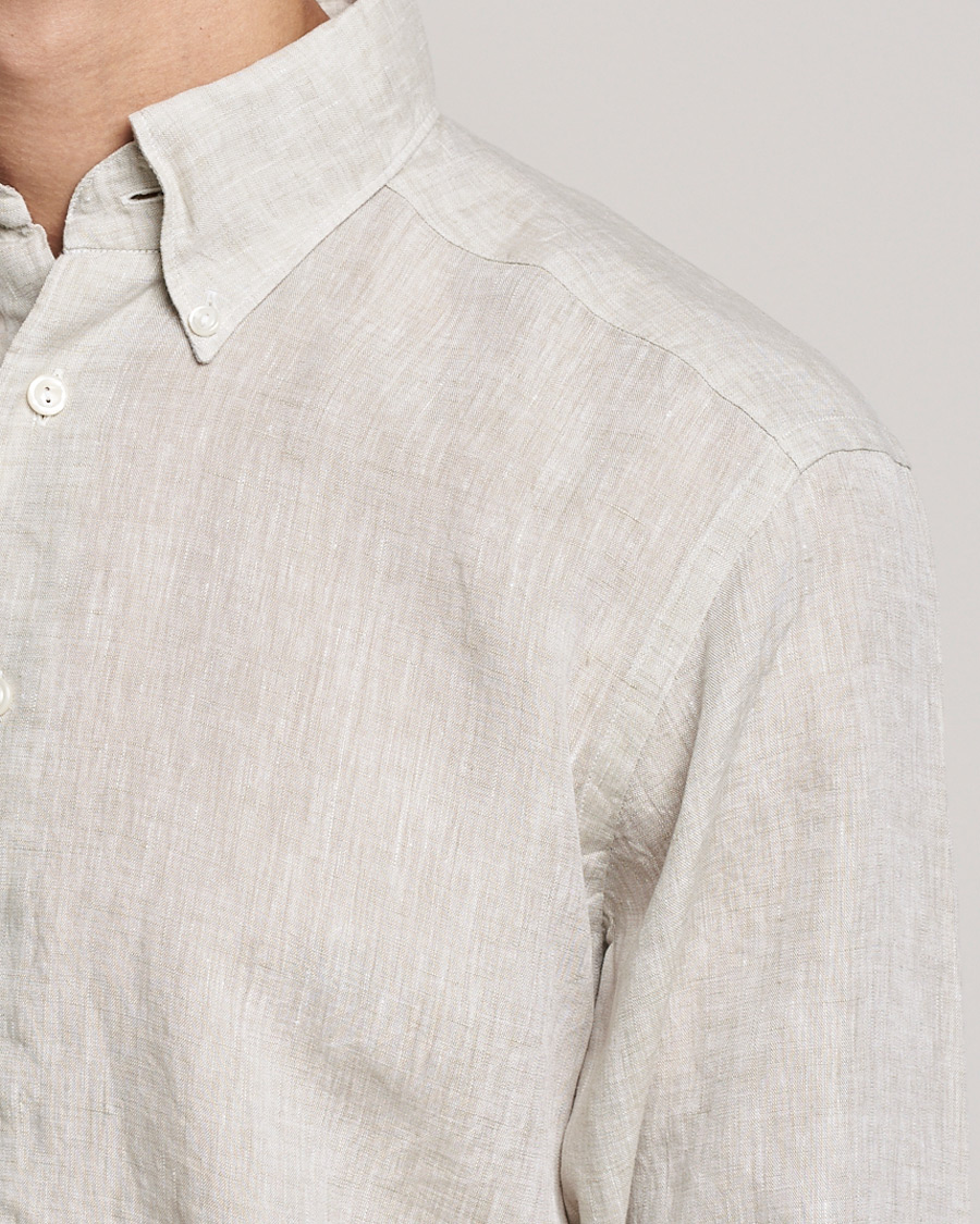 Homme | Chemises | Eton | Slim Fit Button Down Linen Shirt Beige