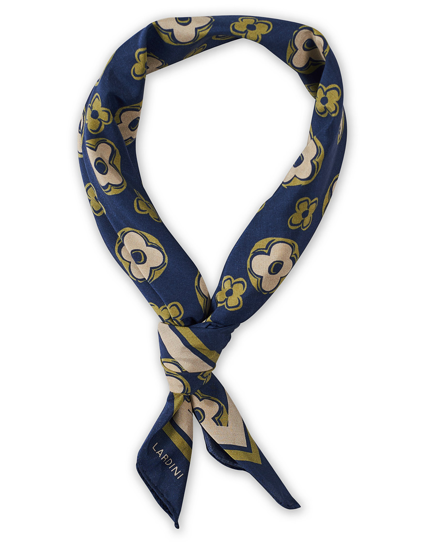 Homme | Lardini Printed Silk/Cotton Scarf Navy/Green | Lardini | Printed Silk/Cotton Scarf Navy/Green