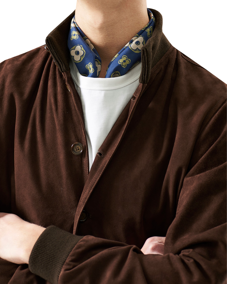 Homme | Lardini Printed Silk/Cotton Scarf Navy/Green | Lardini | Printed Silk/Cotton Scarf Navy/Green