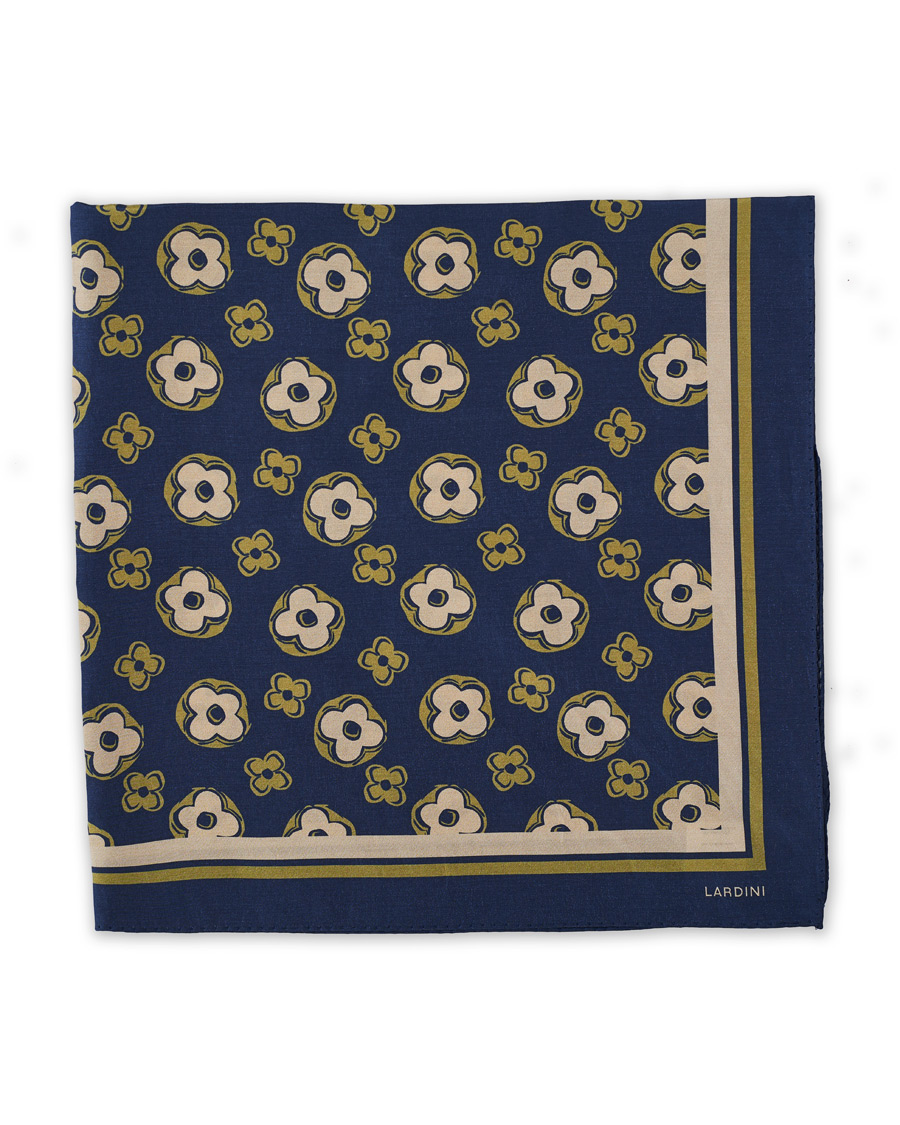 Homme | Lardini Printed Silk/Cotton Scarf Navy/Green | Lardini | Printed Silk/Cotton Scarf Navy/Green