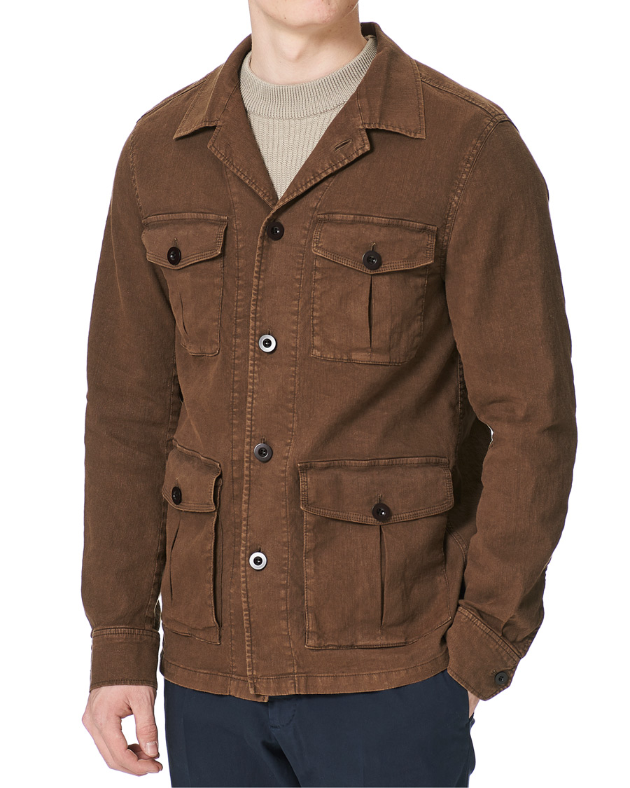 Homme | Chemises | Oscar Jacobson | Linen Safari Shirt Jacket Brown