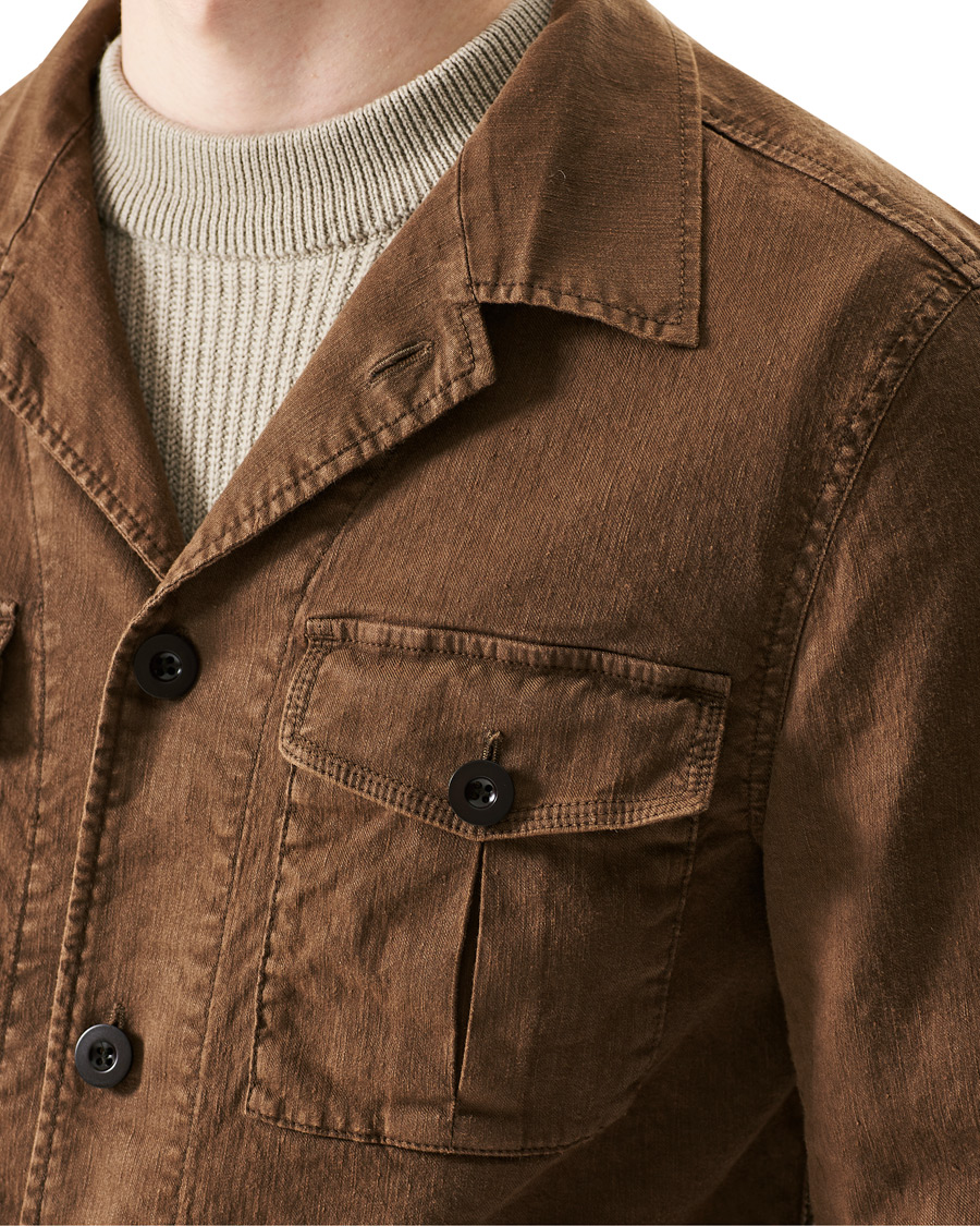 Homme | Chemises | Oscar Jacobson | Linen Safari Shirt Jacket Brown