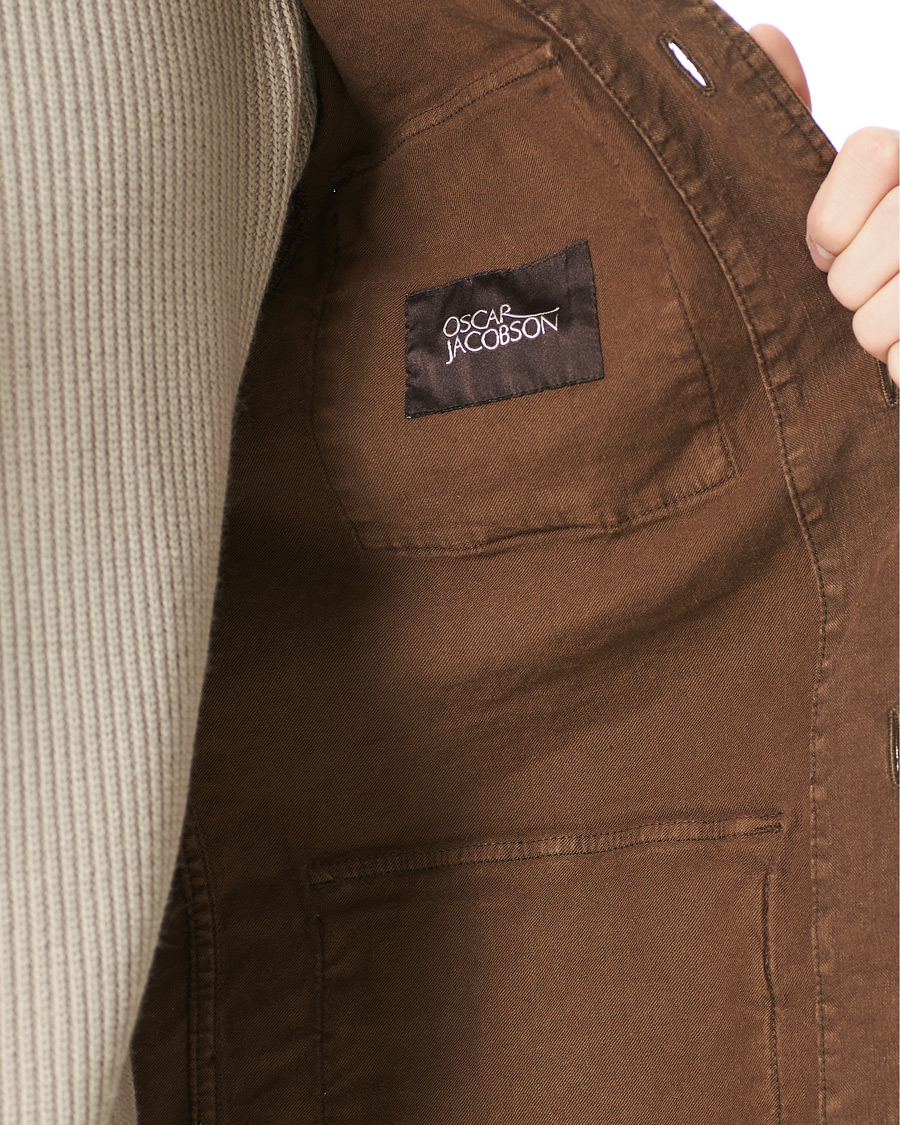 Homme | Chemises | Oscar Jacobson | Linen Safari Shirt Jacket Brown