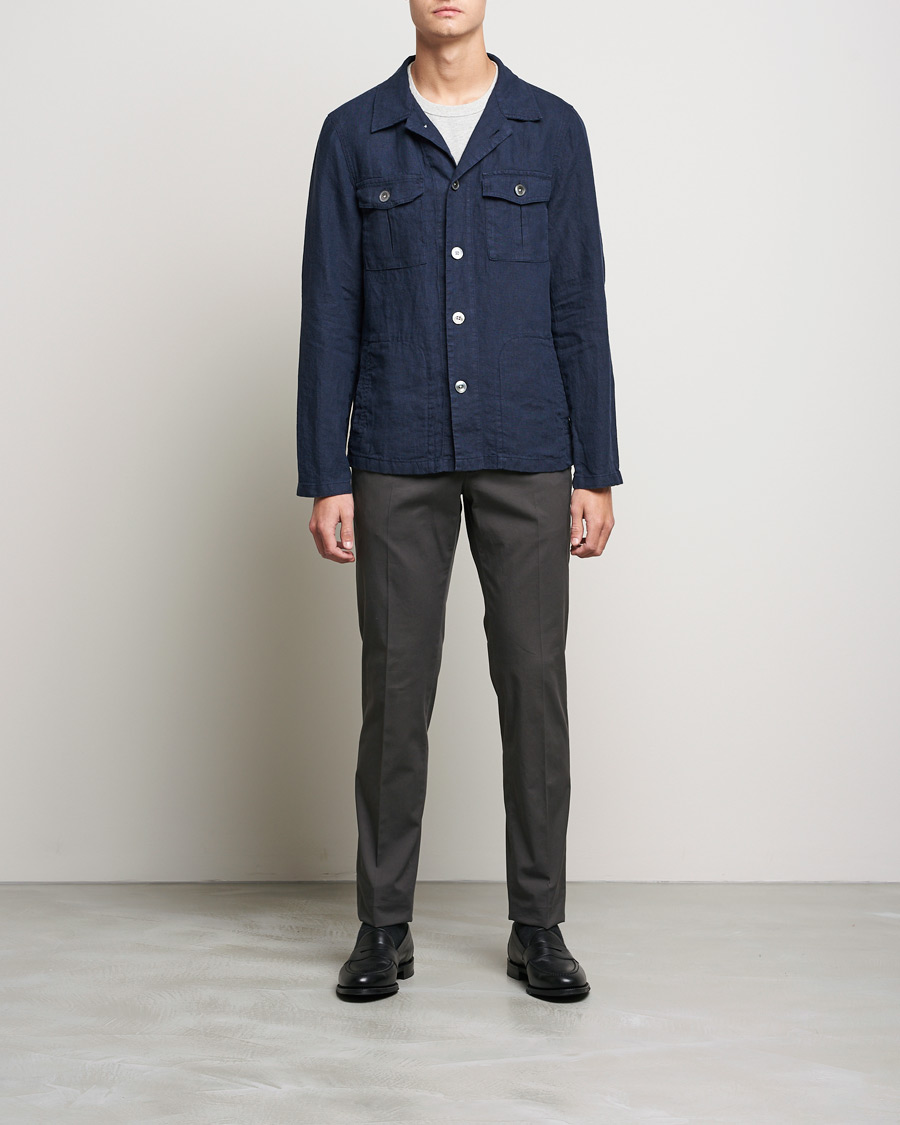 Homme | Chemises | Oscar Jacobson | Holger Linnen Overshirt Navy