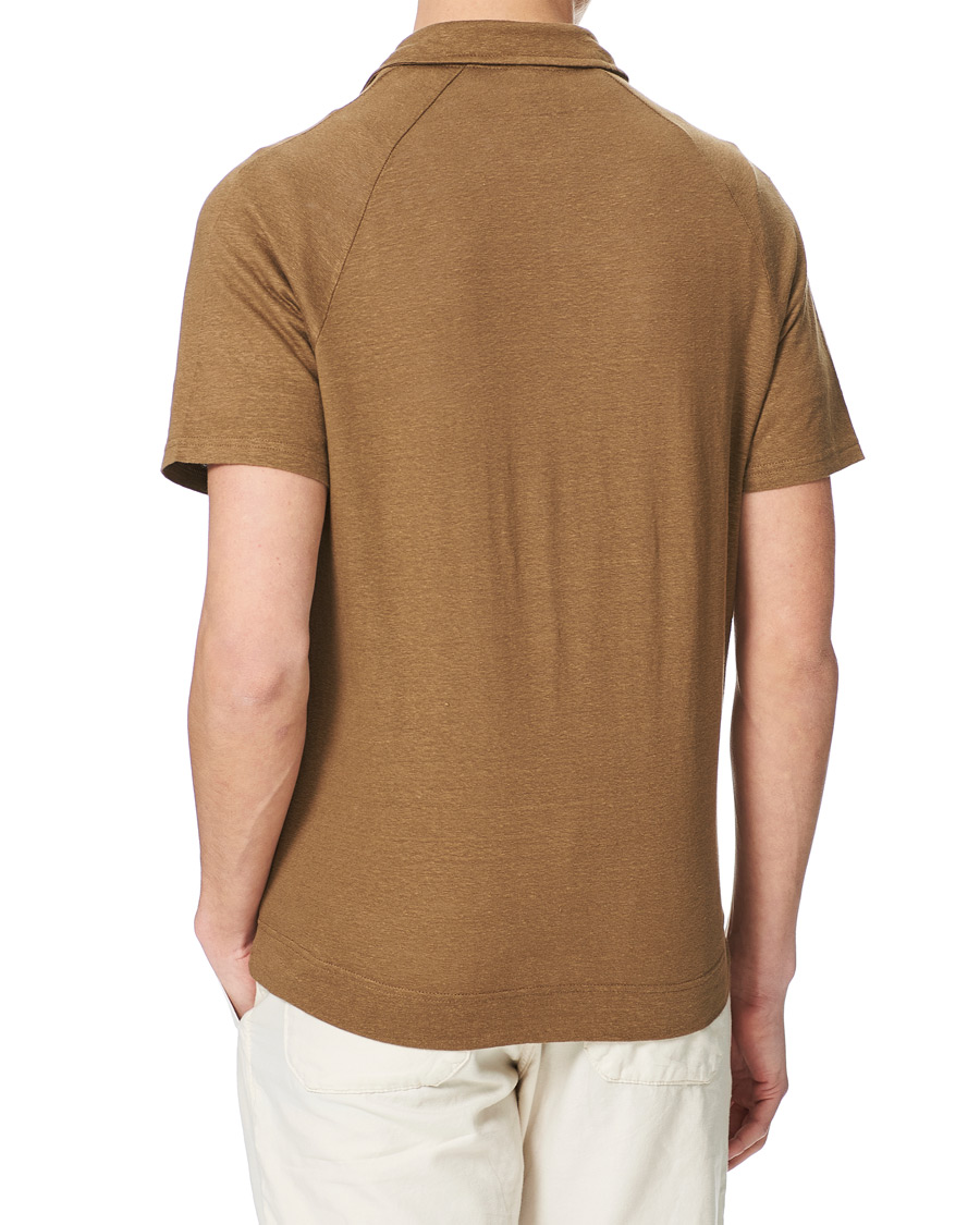Homme | Polos | Oscar Jacobson | Albin Short Sleeve Linen Polo Brown