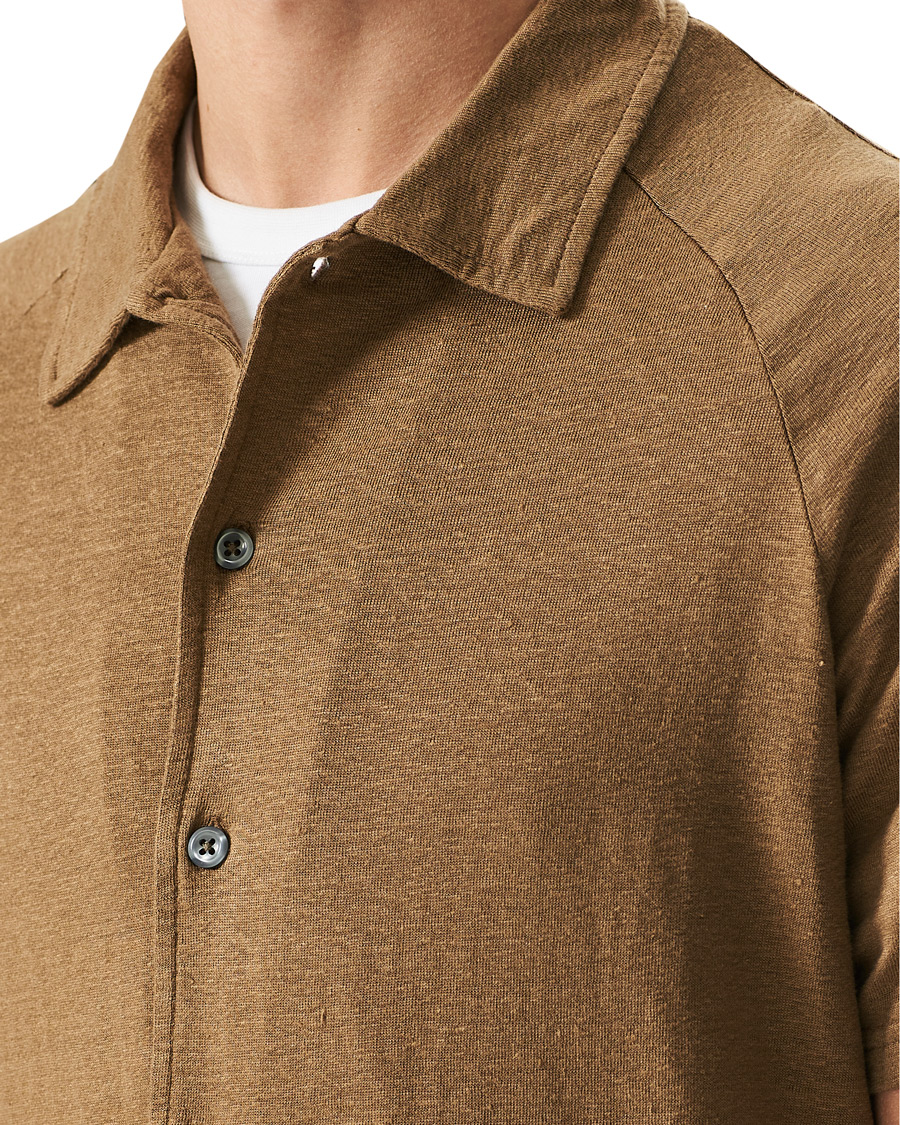 Homme | Polos | Oscar Jacobson | Albin Short Sleeve Linen Polo Brown