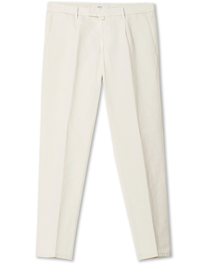 Homme | Pantalons | Briglia 1949 | Easy Fit Pleated Linen Trousers Cream