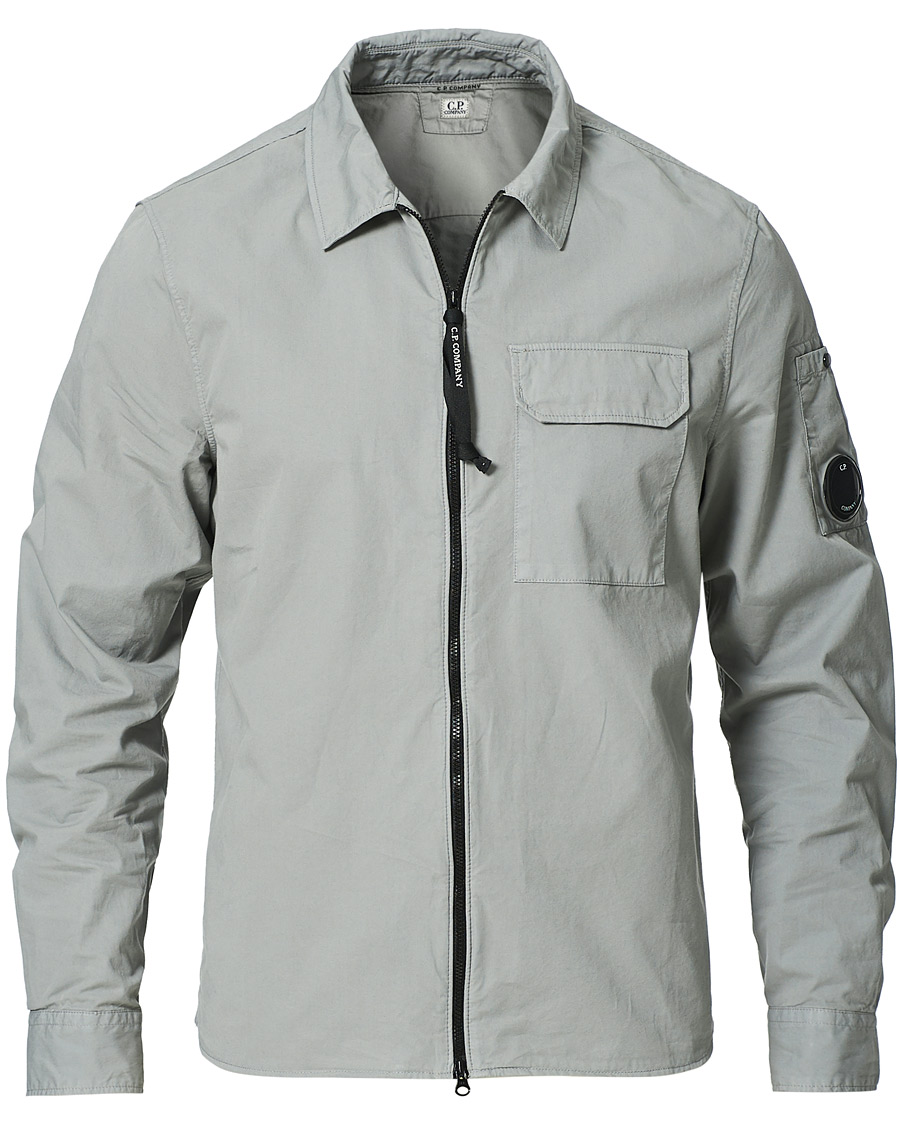 Homme | Chemises | C.P. Company | Garment Dyed Gabardine Zip Shirt Jacket Light Grey
