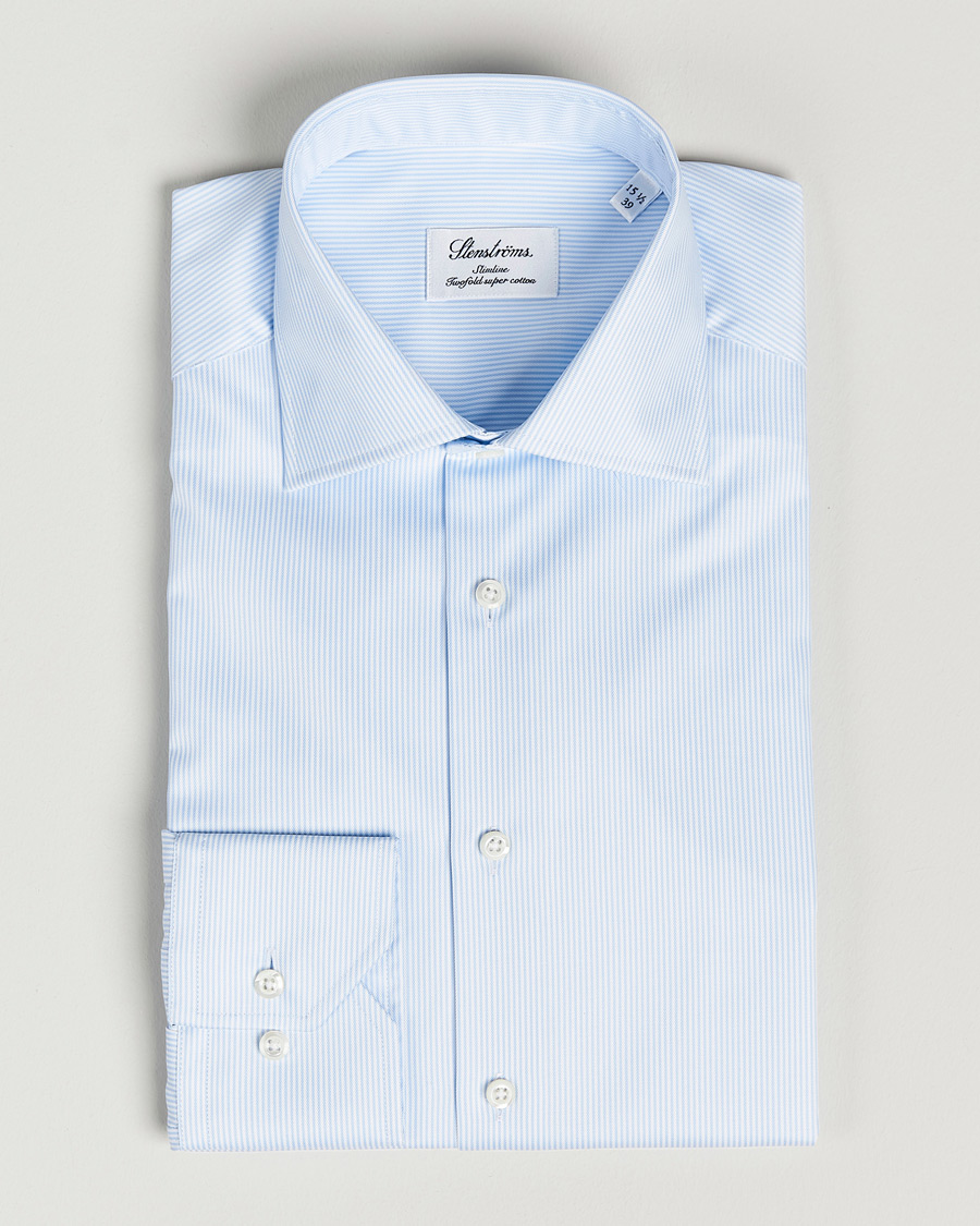 Heren | Overhemden | Stenströms | Slimline Thin Stripe Shirt White/Blue