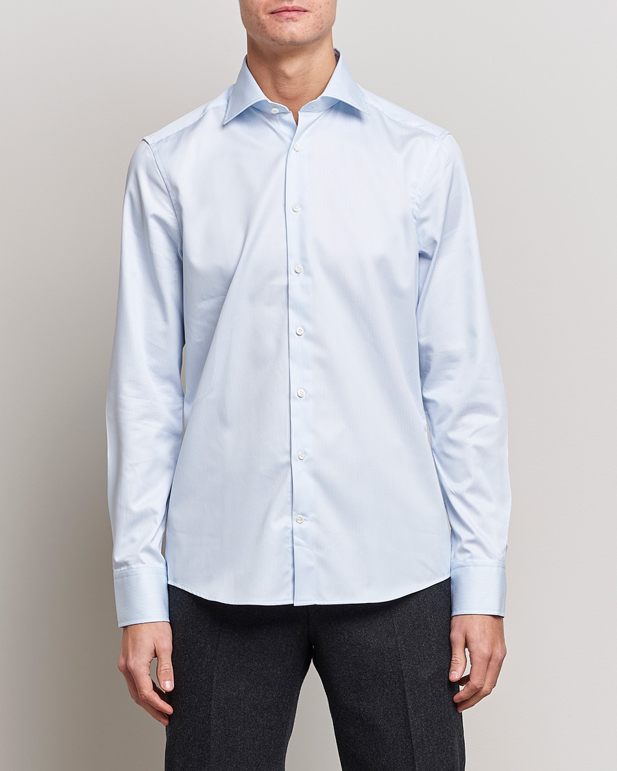 Heren | Overhemden | Stenströms | Slimline Thin Stripe Shirt White/Blue