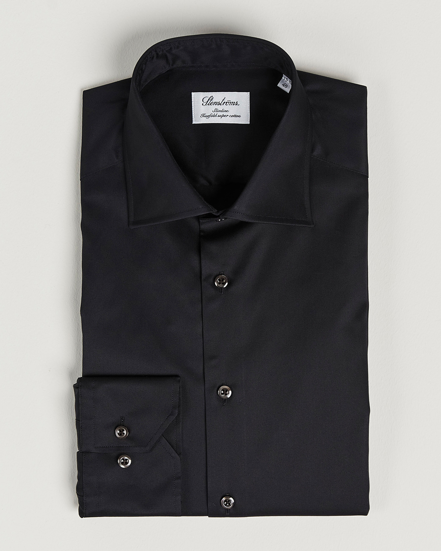 Homme | Chemises | Stenströms | Slimline Cut Away Shirt Black