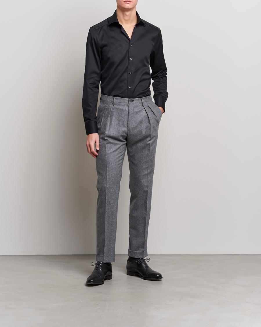 Homme | Chemises | Stenströms | Slimline Cut Away Shirt Black