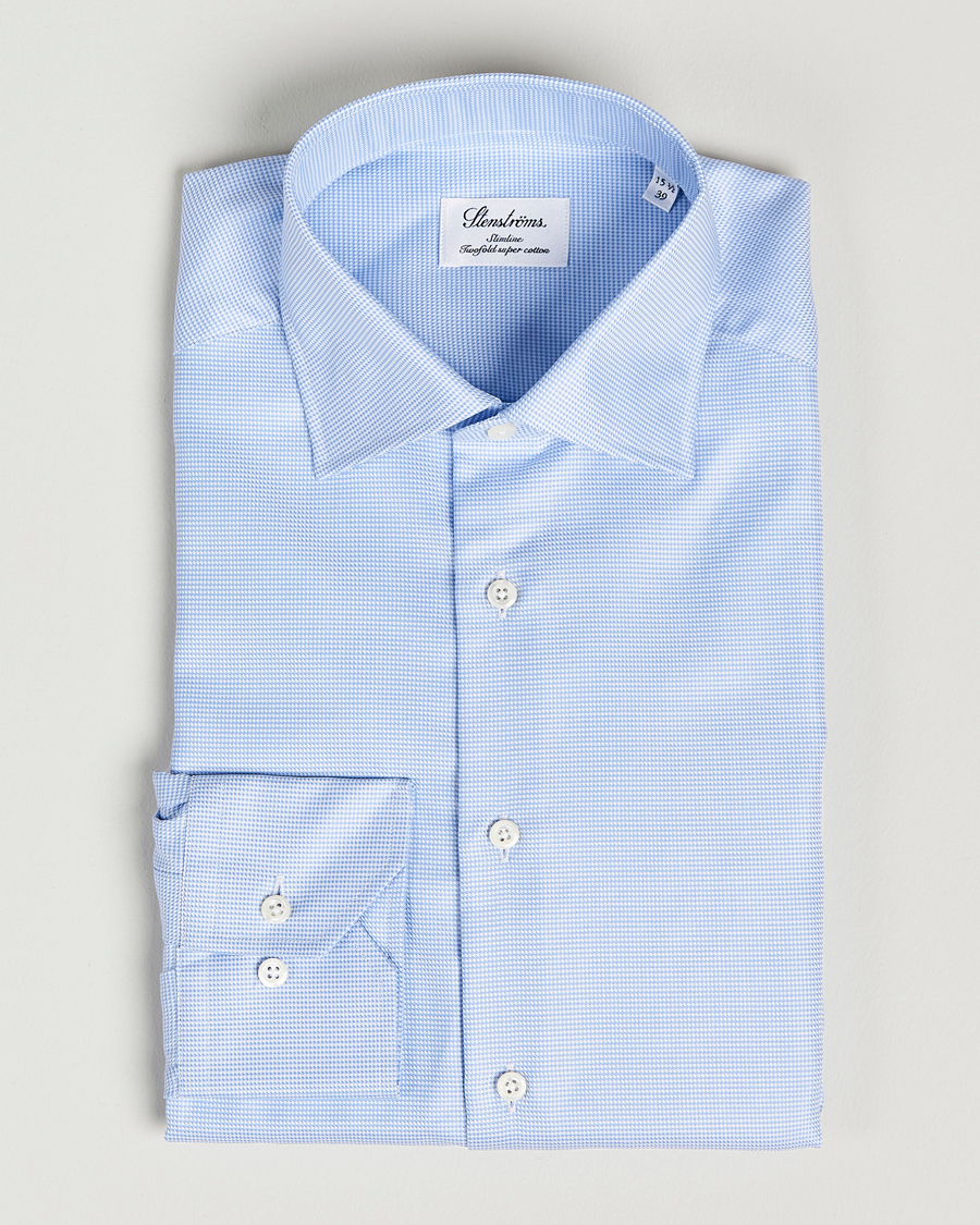 Homme | Chemises | Stenströms | Slimline Houndstooth Shirt Light Blue