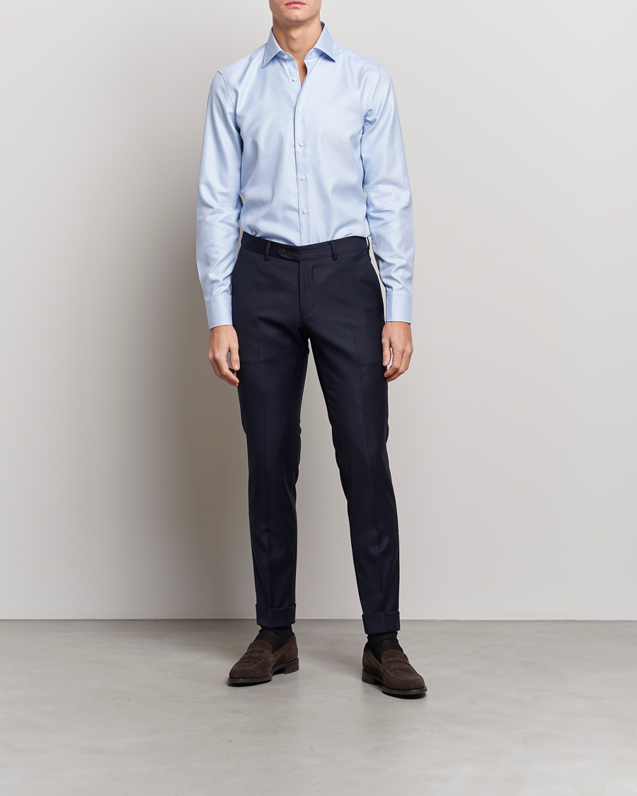 Homme | Chemises | Stenströms | Slimline Houndstooth Shirt Light Blue