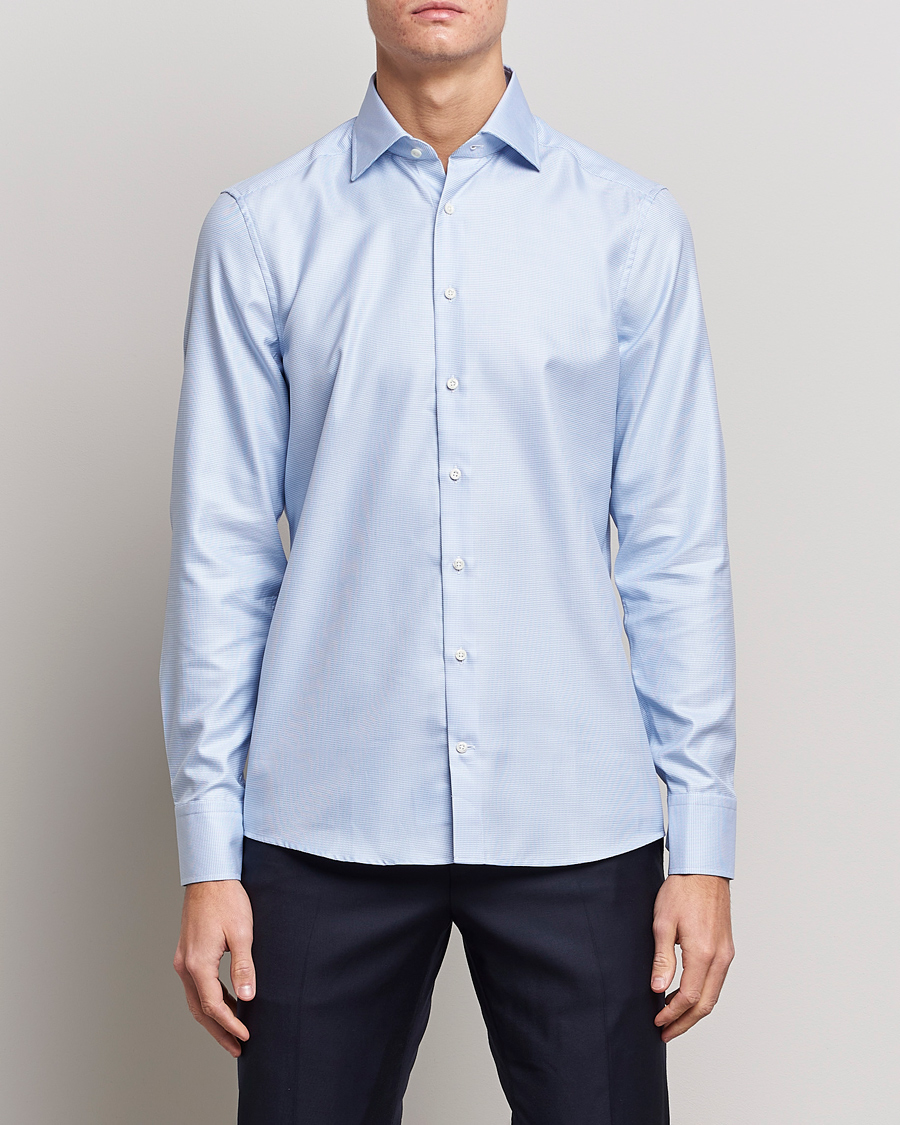 Homme | Chemises | Stenströms | Slimline Houndstooth Shirt Light Blue