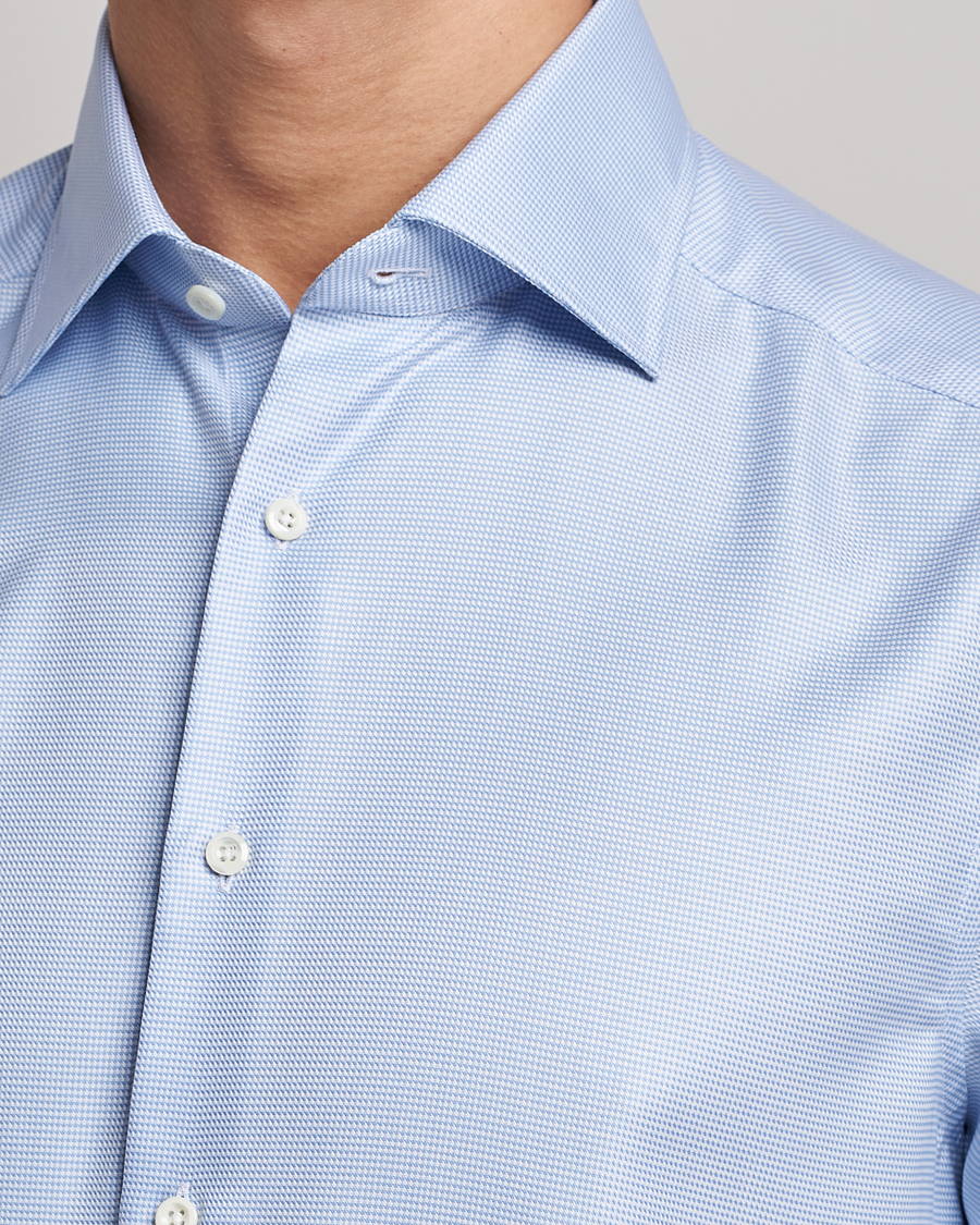Homme | Chemises | Stenströms | Slimline Houndstooth Shirt Light Blue
