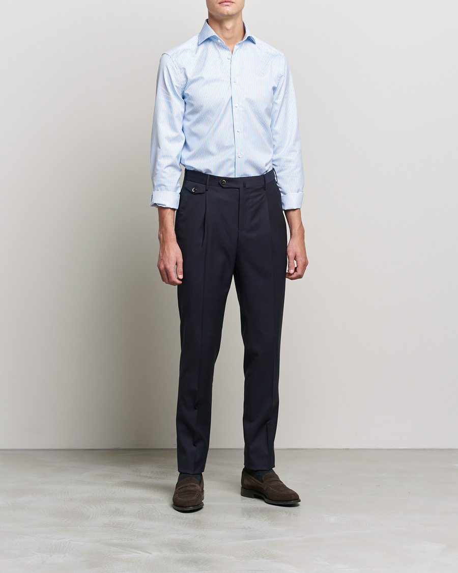 Homme | Chemises | Stenströms | Slimline Stripe Cut Away Shirt Light Blue