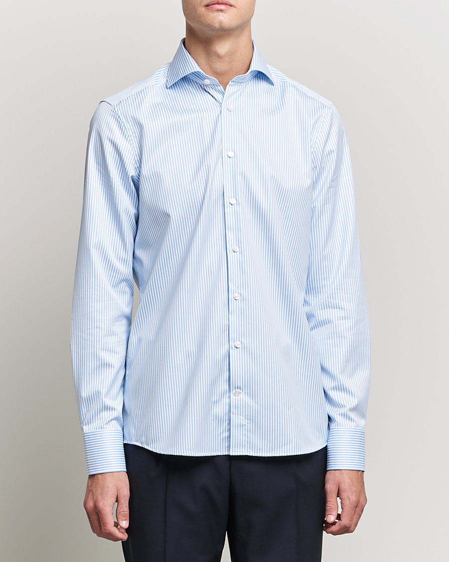 Homme | Chemises | Stenströms | Slimline Stripe Cut Away Shirt Light Blue