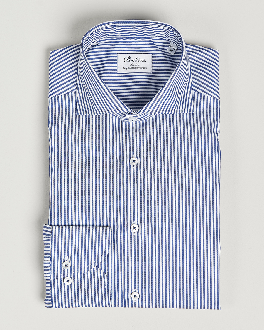 Homme | Chemises | Stenströms | Slimline Stripe Cut Away Shirt Navy